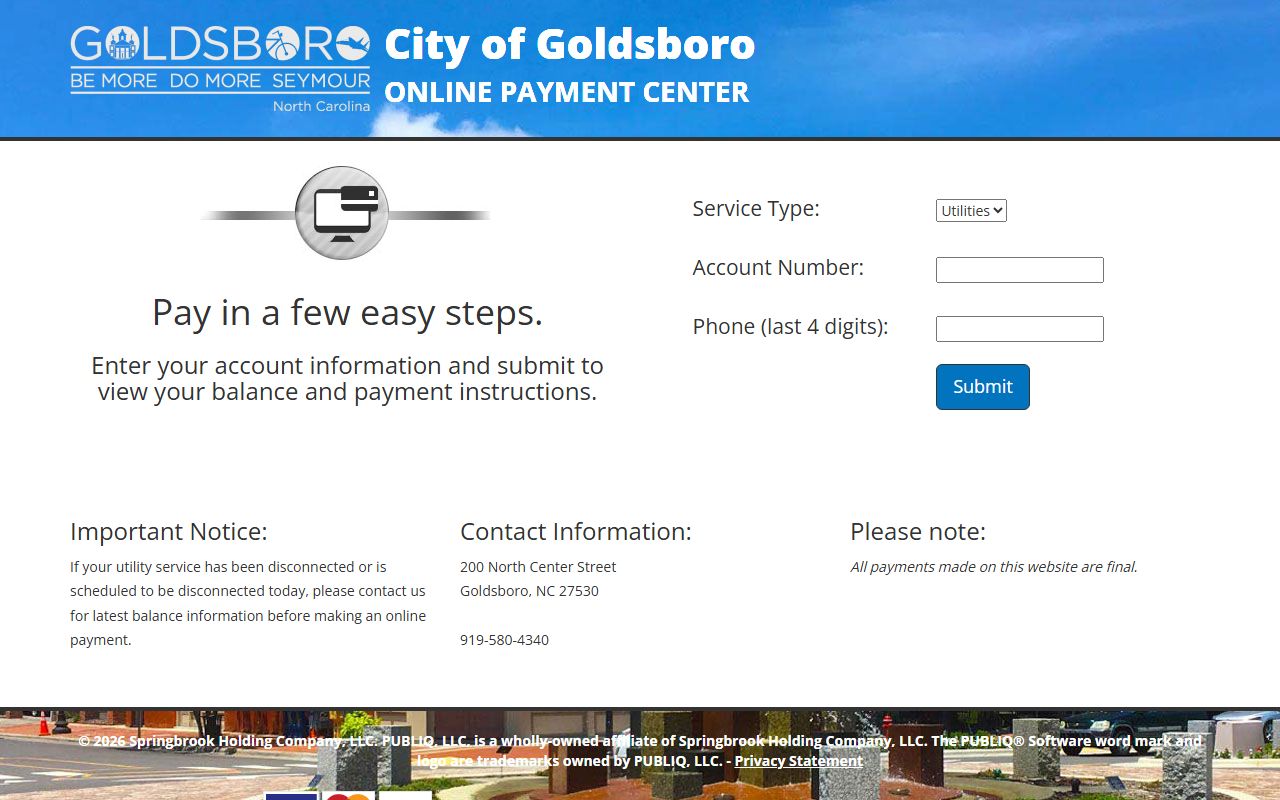 Goldsboro phone directory city utility payment contact
