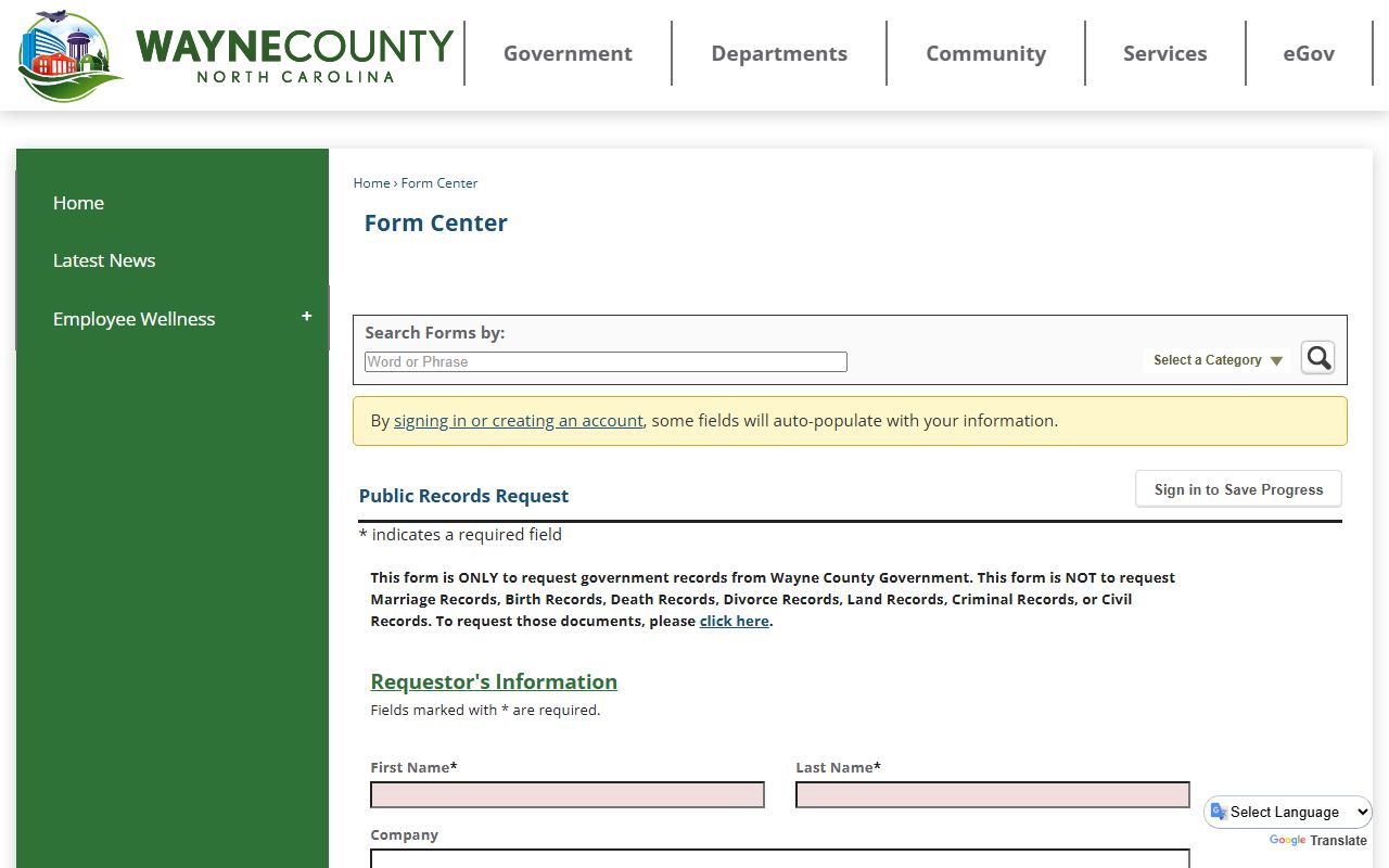 Goldsboro phone directory Wayne County public records request form