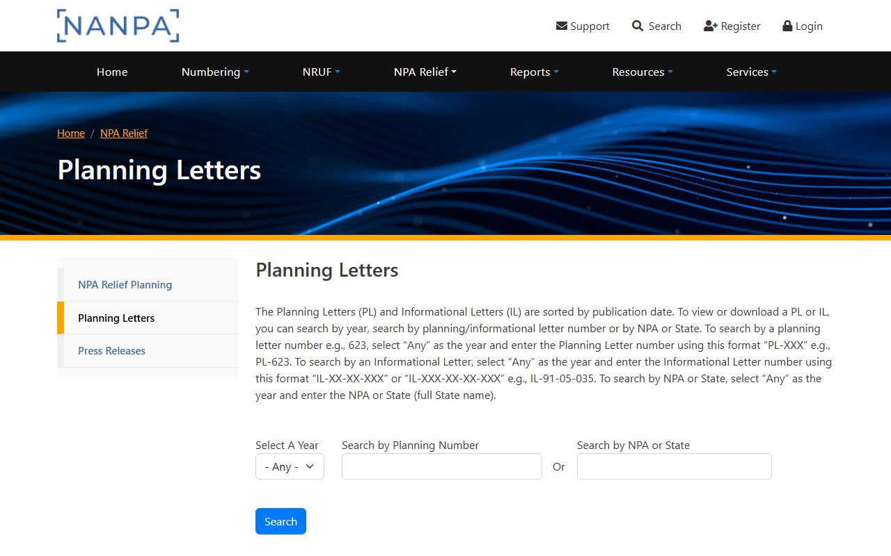 NANPA planning letters resource used to verify the 984 overlay history for Goldsboro