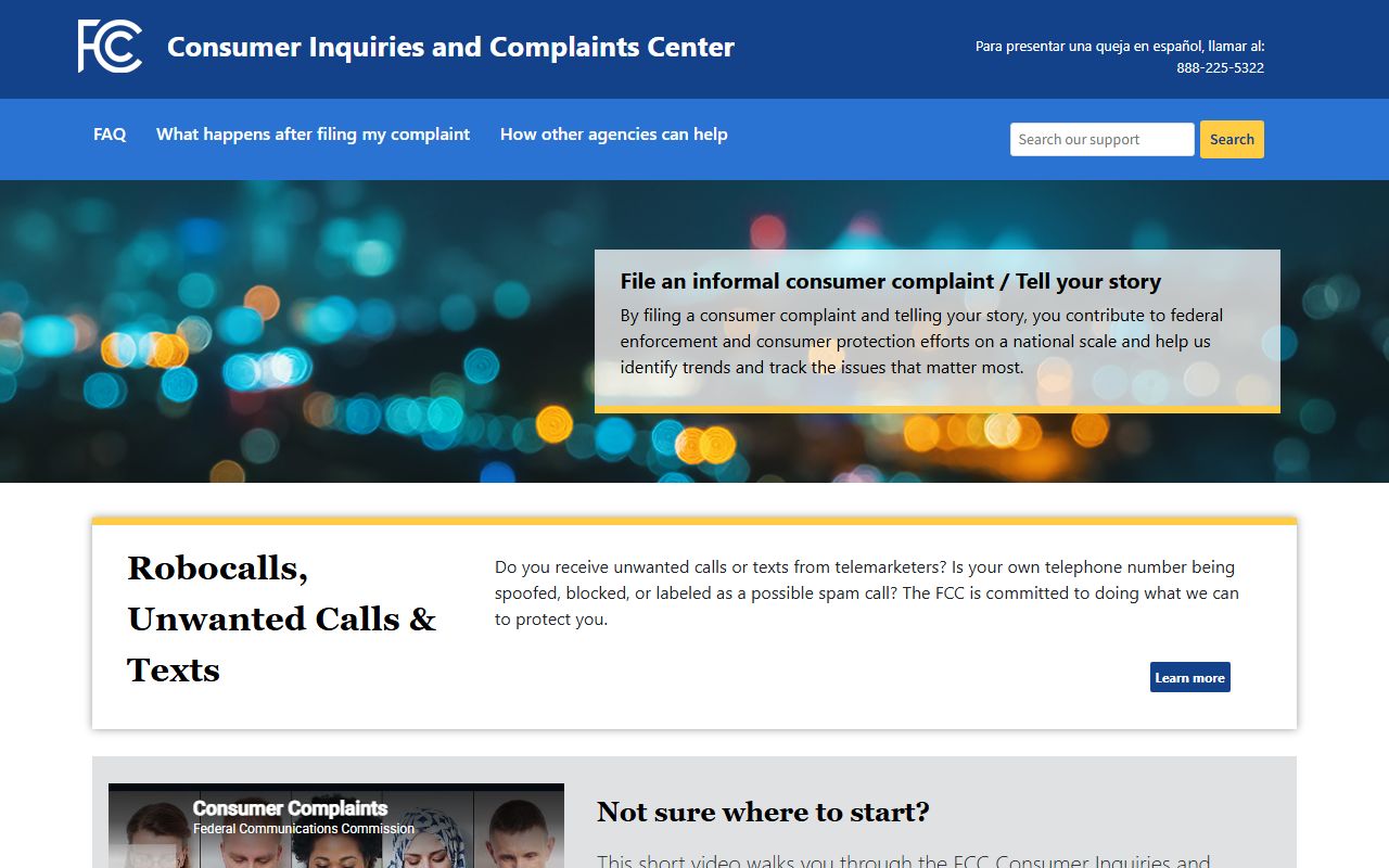 FCC Consumer Complaint Center category page for phone-related complaints