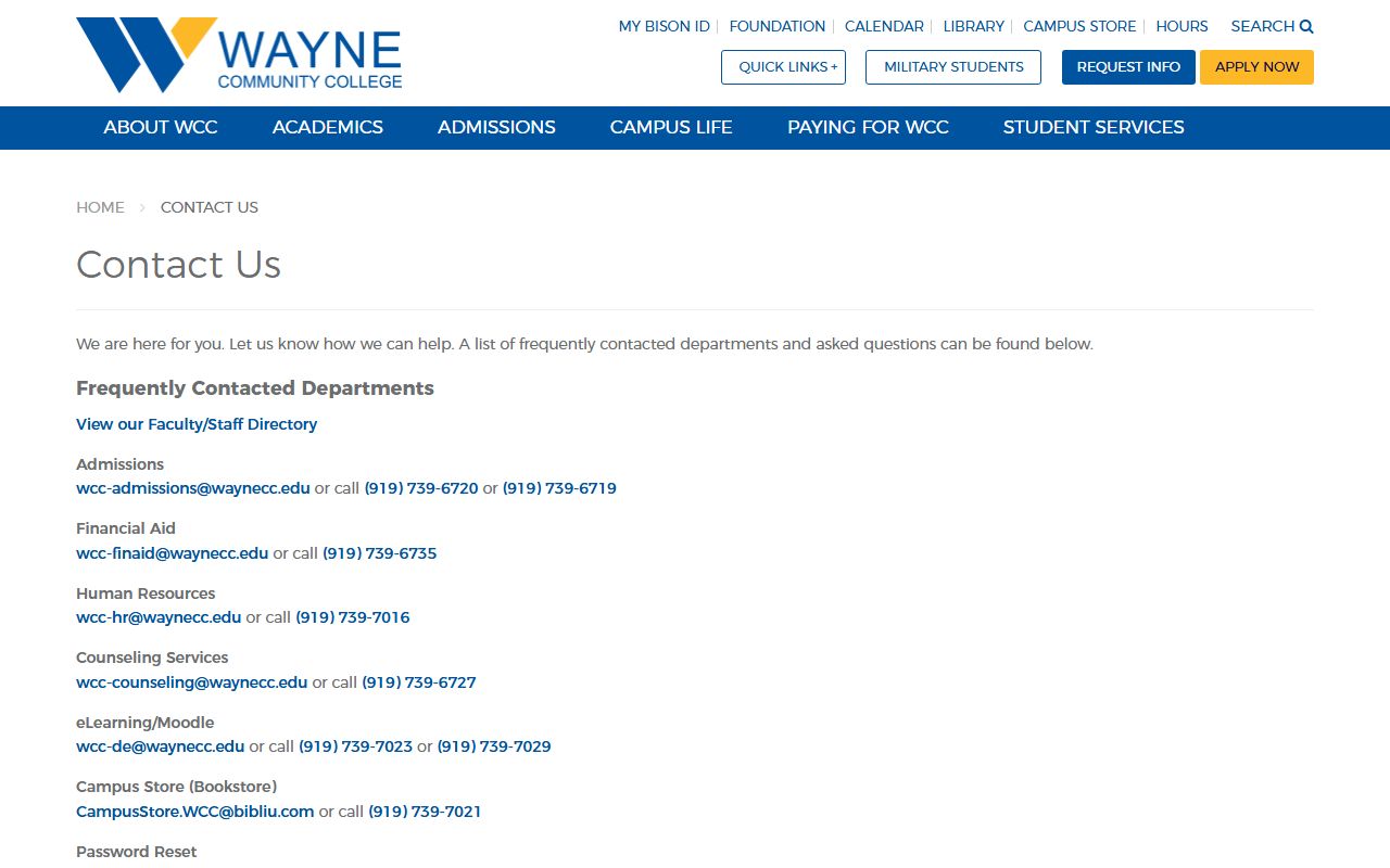 Goldsboro phone numbers Wayne Community College contact directory